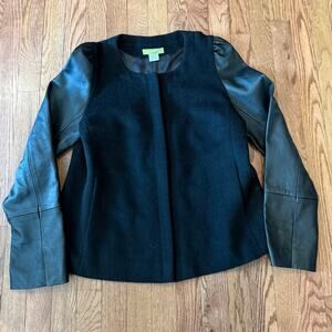 Itala Testino Alpaca Wool Jacket Leather Sleeve Black Size L